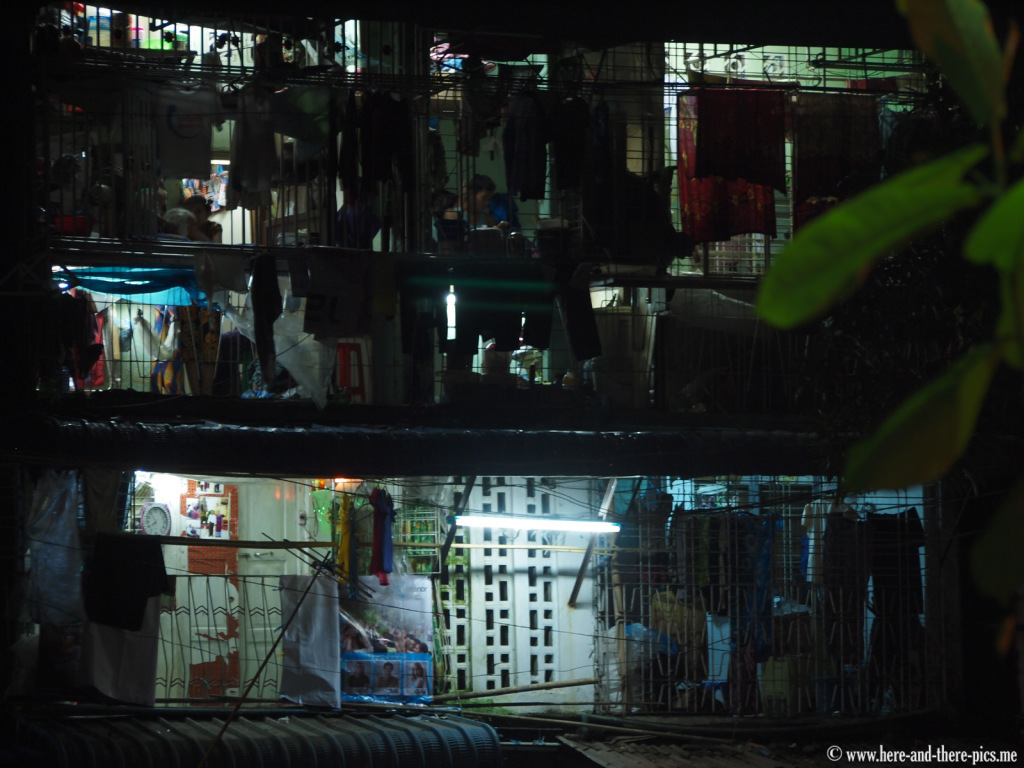 Flats by night in Yangon, Myanmar